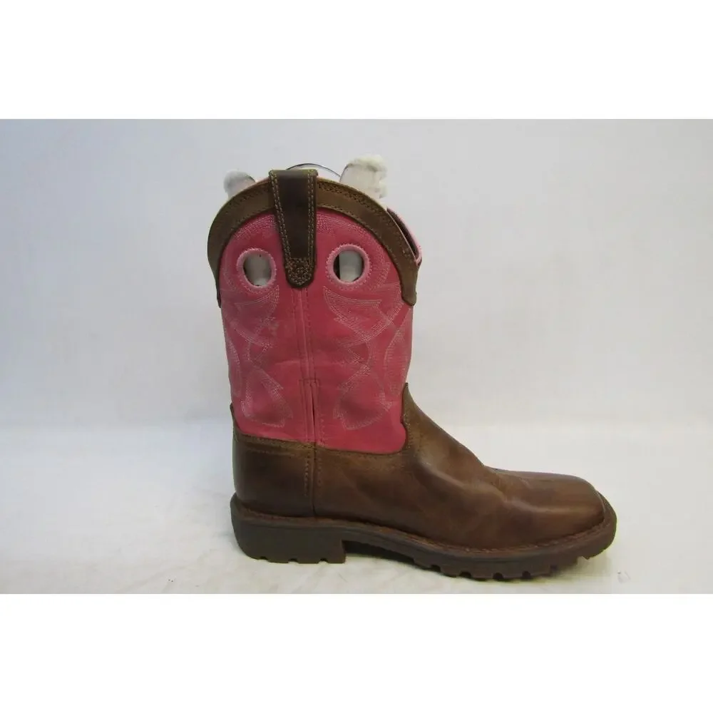Rocky Kids Youth Size 4 M Pink Brown Leather Buckaroo Cowboy Boots